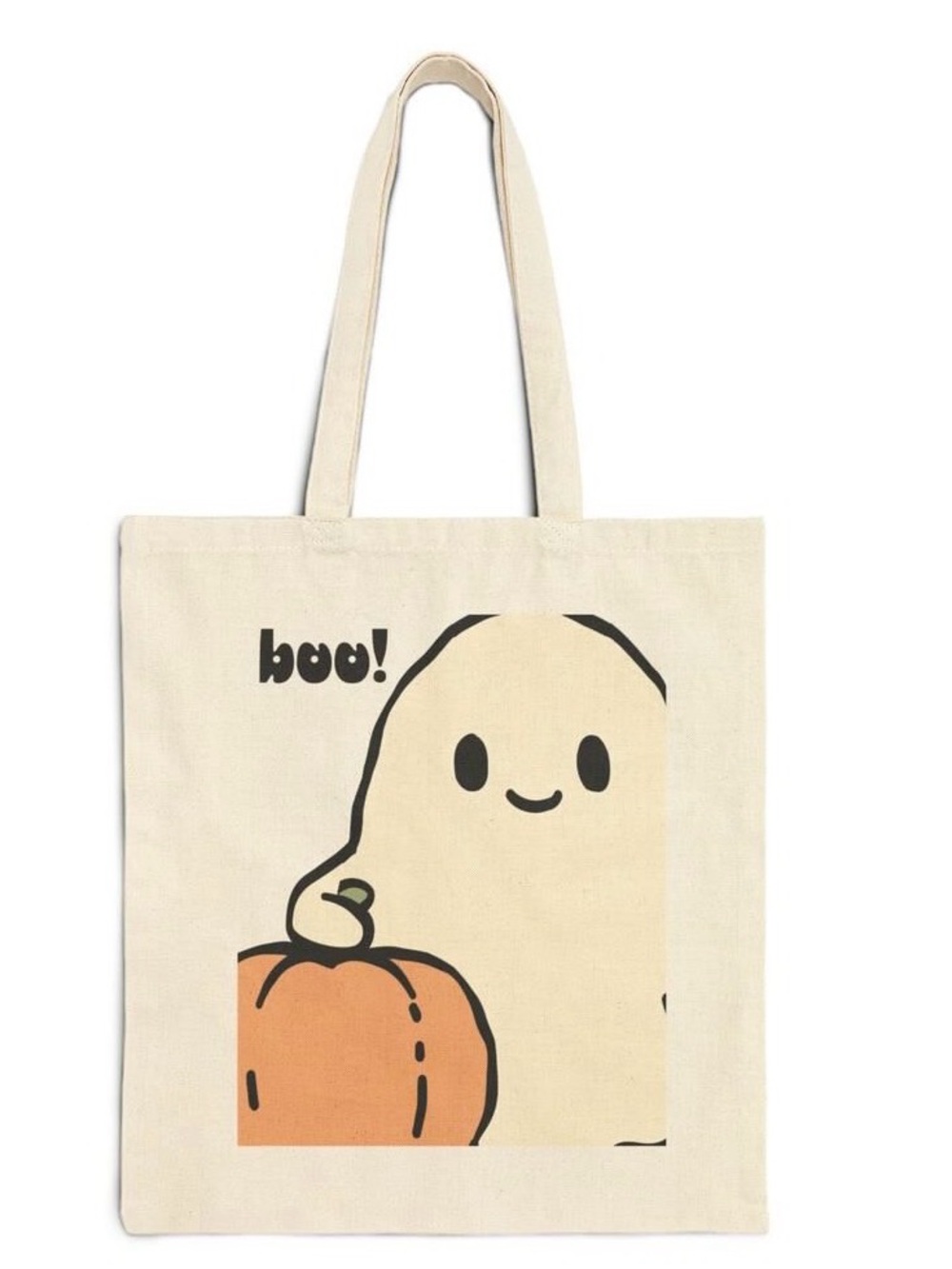 Cute Cream Canvas Tote with Ghost & Pumpkin Print